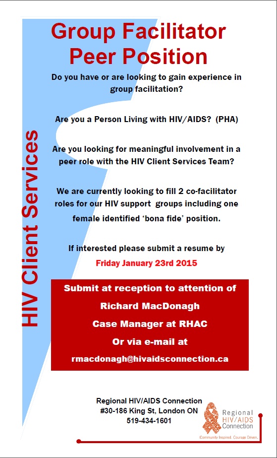 Group Facilitator Peer Position recruitment Regional HIV/AIDS Connection